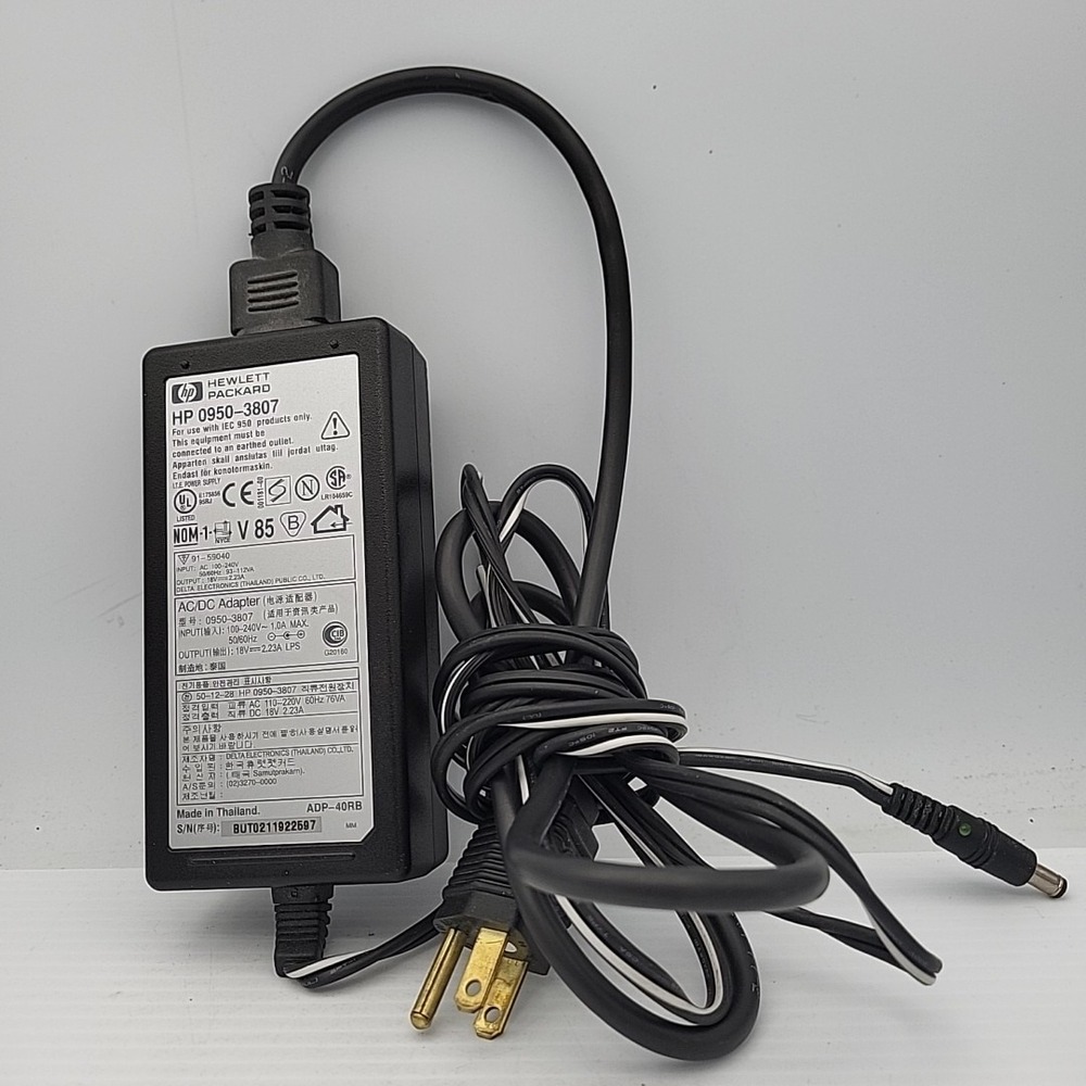 HP 0950-3807 18V 2.23A AC Power Supply Adapter with Power Cord Black